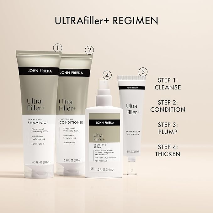 John Frieda ULTRAfiller+ Thickening Conditioner for Fine & Thin Hair, Lightweight Volumizing Conditioner with Biotin & Hyaluronic Acid, Silicone-Free, 8.3 fl oz
