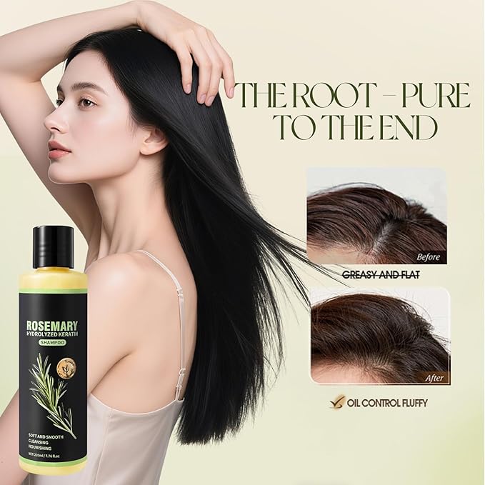 Rosemary Hair Growth Shampoo for Thinning Hair for Women and Men, Rosemary Hydrolyzed Keratin Shampoo Strengthens Hair Strands, Gentle and Silicone-free for All Hair Types 7.76 fl.oz