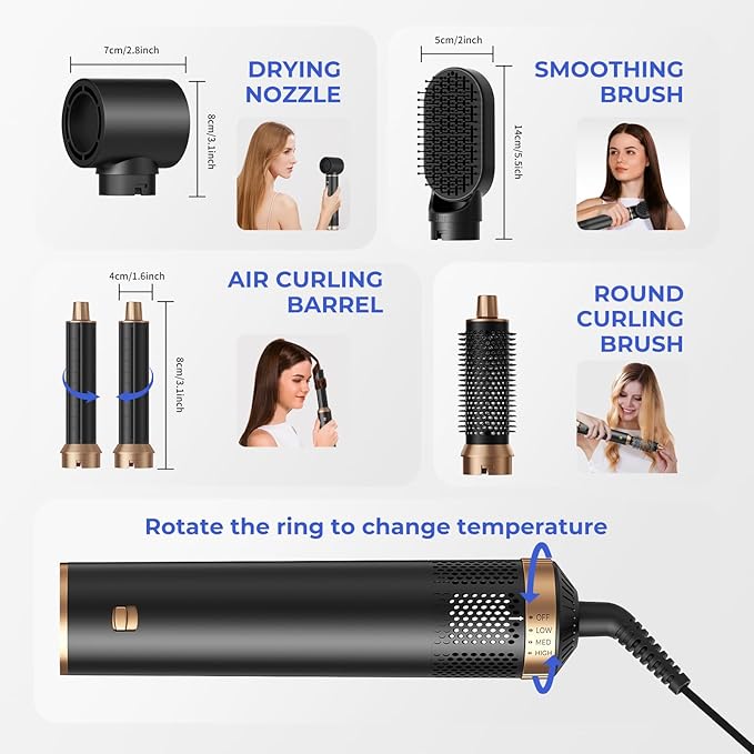 5 in 1 Blow Dryer Brush, Negative Ion Hair Dryer Brush Set Upgrade Hot Air Brush Air Styler Curling Wrap Air Curler, Curling Iron Hair Styling Tools As A Gift for Straight/Curl/Drying/Smoothing