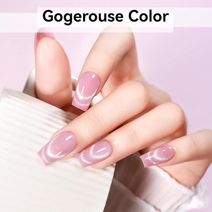 Cat Eye Gel Nail Polish, Pink Moonlight Manetic Nail Polish with Magnet Stick for Holographic Shimmer Cateye Glitter Effect UV Nail Valentine's Day Art Manicure Salon DIY Home