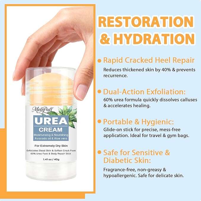 60% Urea Cream Stick plus 2% Salicylic Acid - Maximum Strength Repair Balm for Extremely Dry Skin & Cracked Heels, All-in-1 Callus Remover & Moisturizer, Softens Rough Skin - 1.41oz
