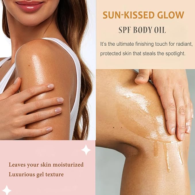 Sunscreen Body Oil SPF45 Body Glow Oil Moisturizer Serum with Coconut Oil for Dry Skin Nourishing Glowing Skin Care Body Shimmer Oils for Face & Boay,Lightweight, Non-Greasy