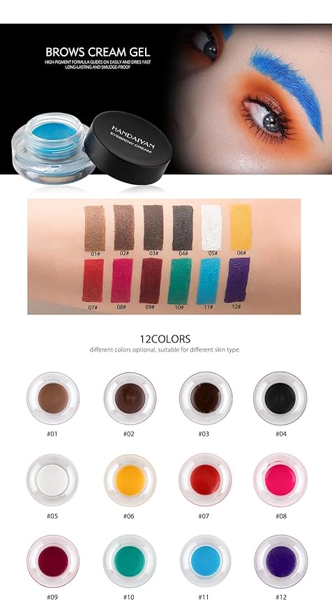 12 Colors Eyebrow Pomade Full-pigmented Long Lasting Waterproof Eyebrow Cream Gel Filling & Shaping Tinted Eyebrows Enhancers with Brush for Daily or Cosplay (11 Sky Blue)