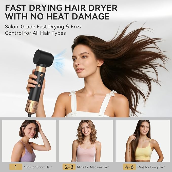 6 in 1 Hair Styler, Hot Air Brush Set with Hair Dryer, Curling Iron, Straightener Brush, Volumizer, Blow Dryer Brush for Hair Styling, Fast Drying, Gifts for Mother/Women