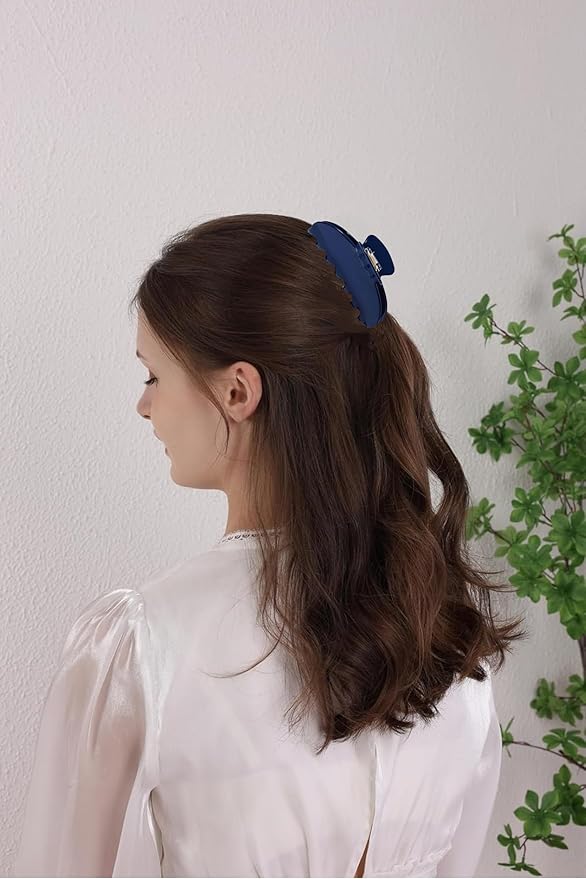 Durable Acetate Hair Clips - 4-Inch Dark Blue Claw Clips for Fine and Thick Hair (Dark Blue)