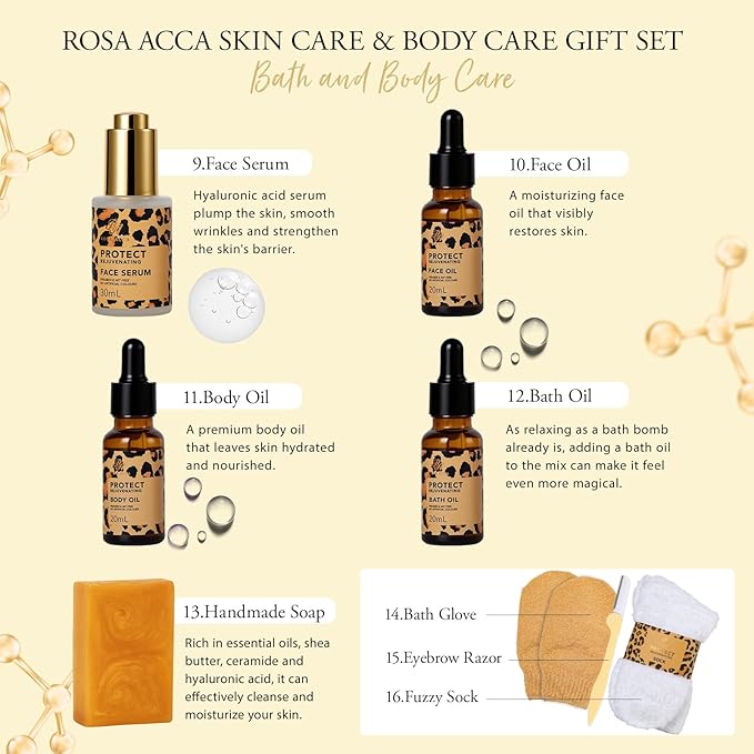 32 Pcs Mother's Day Gift for Mom, Leopard Facial Skin Care Set for Women, Home Spa & Self-Care Kit, Bath and Body Gift Basket Set, Face Sheet Mask, Wife, Birthday, Christmas, Valentines, Anniversary