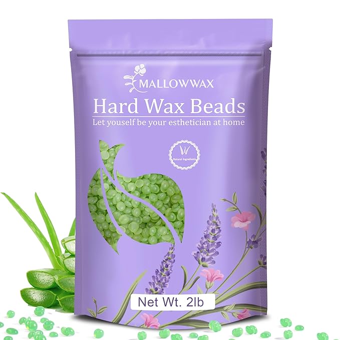 Mallowwax 2LB Aloe Hard Wax Beads, Hair Removal Wax for Full Body, Eyebrow, Legs, Bikini Brazilian Waxing - Perfect for Coarse and Fine Hair
