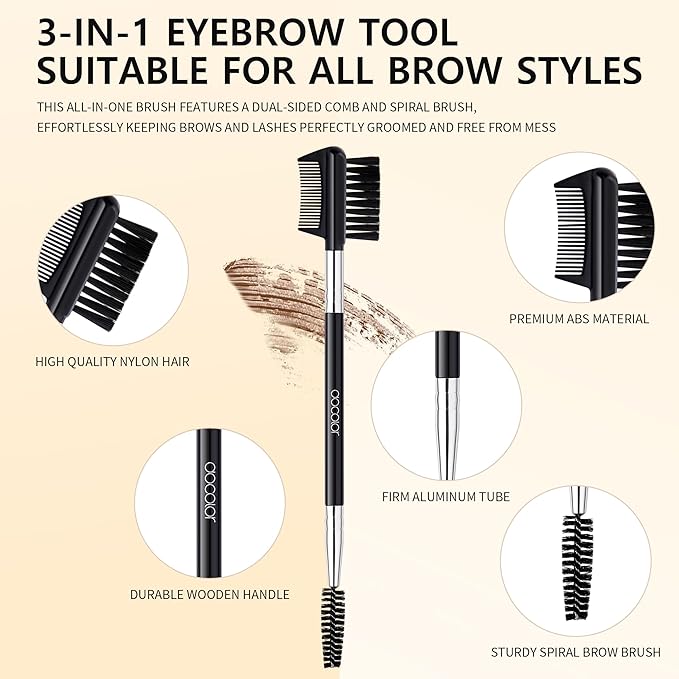 docolor 3 Head Eyebrow Eyelash Shaper Eyelash Comb Double Head Brush Makeup Grooming Tool cosmetic with 3 Different Spoolie Brushes for Separating Lashes, Grooming and Shaping Brow