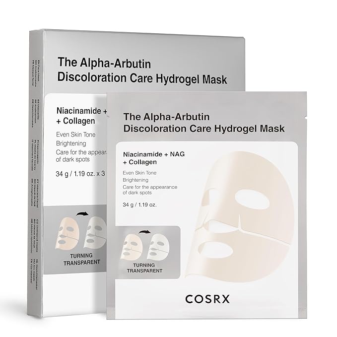 COSRX The Alpha-Arbutin Discoloration Care Hydrogel Face Masks 3EA with Niacinamide, Glutathione & Tranexamic Acid, Collagen Face Mask, Travel Essentials, Overnight Face Mask, Korean Skin Care