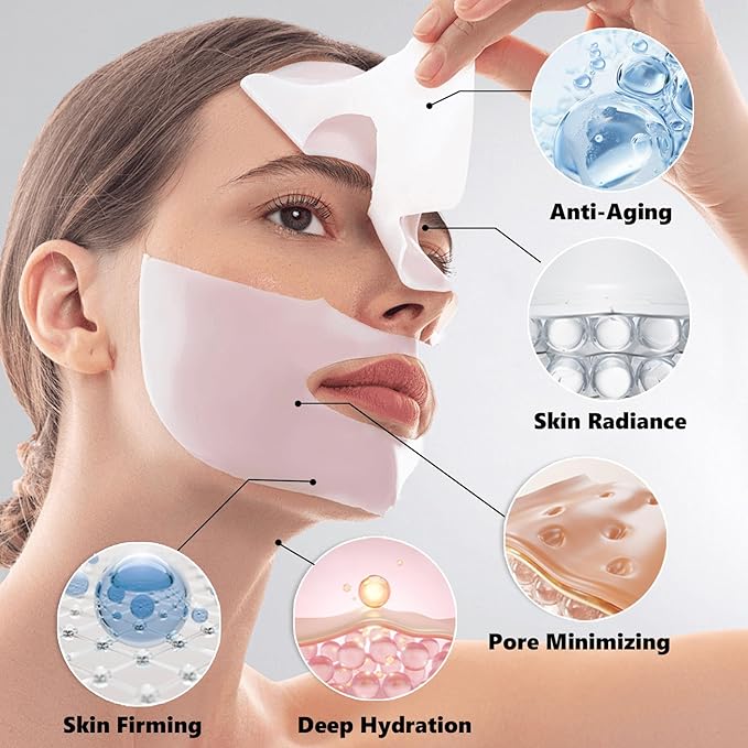 ABOTE Collagen Facial Sheet Mask - Overnight Jelly Gel Transforming from White to Transparent for Glass Glow Skin, Boost Elasticity, Even Skin Tone & Hydrate, 1.23oz (35g) x 4 Pack