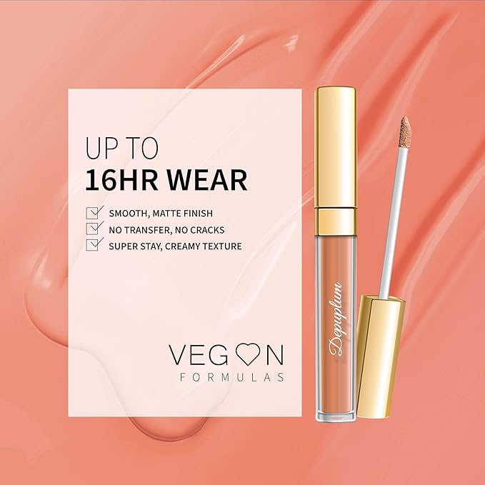 Depuplum Peach Lipstick Matte for Women Superstay Nude Long Lasting Lipstick Smudgeproof Liquid Lipsticks Cruelty Free Lip Makeup, DM14 Peach Nude