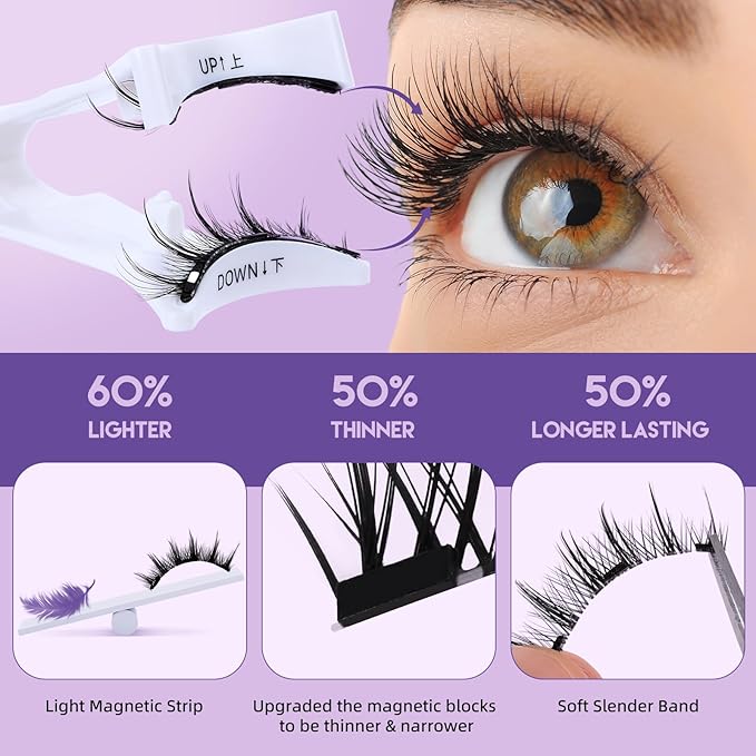B&Q Magnetic Eyelashes Natural Look 2 Pair Magnetic Lashes with Applicator Upgrade Soft Magnetic Manga Lashes Clusters Kit Magnetics False Eyelashes 3 Magnet Strips for Strong Hold Easy to Apply(A+B)