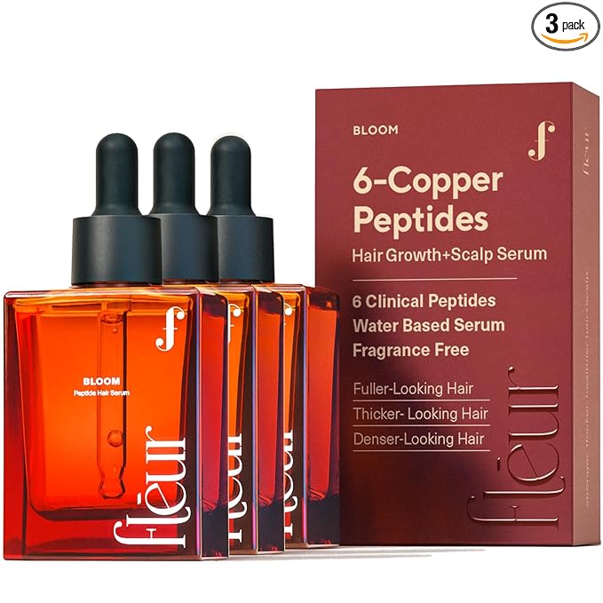 Bloom Clinically Proven Copper GHK-CU Peptide Hair Serum for Hair Growth - Non-Greasy & Lightweight Advanced Multi Copper Peptides for Thinning Hair - Made in USA - 3-Pack for 3 Months Supply