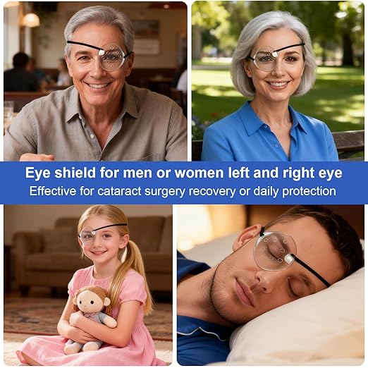 AMZVIO Clear Eye Shield after Surgery,2 Pack,Breathable Protective Eye Patches for Adults & Kids, Hard Plastic Eye Protection Cover for Sleeping with Strap (Black)