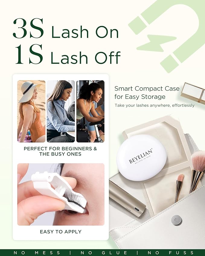 BEYELIAN Magnetic Eyelashes with Applicator, Upgrade Soft Magnetic Lashes Portable Magnetic Eyelashes Natural Look, Reusable, No Glue Needed Fales Eyelashes AJH055 (All-In-One & Comfortable)