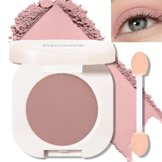 Rose Matte Eyeshadow Palette, Single Eye Shadow Palette High Pigment Rosy Brown Eyeshadow Velvet Compact Pressed Powder Primer Lightweight Blendable Crease-proof for Daily Natural Eye Makeup