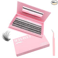 Glue-Free Wispy Lash Clusters Kit, 100 Pcs Individual Eyelash Clusters (12-20mm D Curl)- DIY Lash Extension Kit with Eyelashes Tweezers, Natural Fluffy Fake Lashes for Home Use, Beginners Friendly