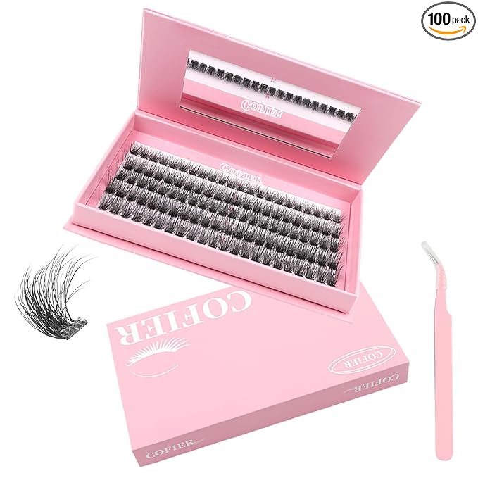 Glue-Free Wispy Lash Clusters Kit, 100 Pcs Individual Eyelash Clusters (12-20mm D Curl)- DIY Lash Extension Kit with Eyelashes Tweezers, Natural Fluffy Fake Lashes for Home Use, Beginners Friendly