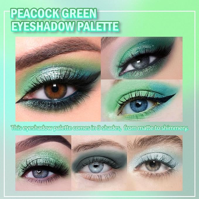 WanTuoluo 9 Colors Green Smoky Matte Shimmer Eyeshadow Palette with Mirror for Eye Makeup,High Pigmented Eye Shadow Primers Powder Palet de sombras de ojos