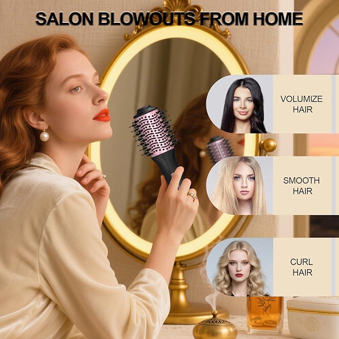 DAN (100V-240V) Auto Dual Voltage Hair Dryer Brush,Travel Hair Dryer Brush with Multi-Function Plug Adapter,Mini Blow Dryer Brush for Home and International Travel