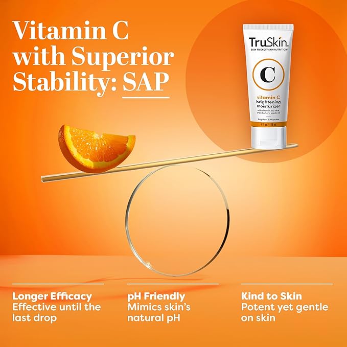 TruSkin Vitamin C Face Cream - Brightening & Hydrating Daily Moisturizer with Vitamin E, B5, Jojoba Oil & Green Tea - Smooth, Radiant-Looking Skin, 4 Fl Oz