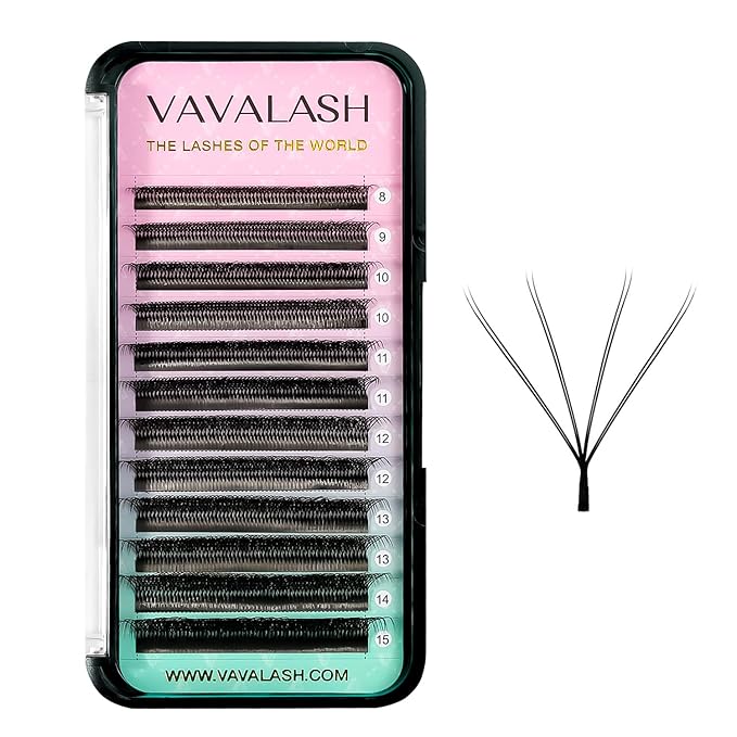 VAVALASH 4D Double Tips W Shape Eyelash Extension 4D WW Premade Fans 0.07 C Curl Volume Lash Extensions Easy Fanning False Lashes Matte Black Volume Premade Cluster W Lashes(WW-4D-0.07-C-8-15mm）
