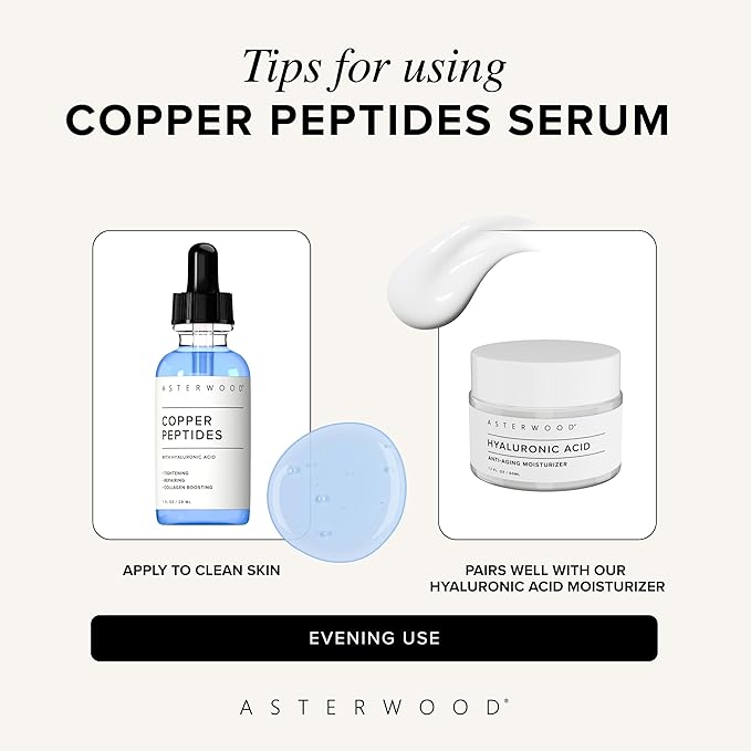 Asterwood Copper Peptides Serum for Face - Tightening, Repairing, Collagen Boosting - with GHK-Cu Peptide and Hyaluronic Acid - 2 Fl Oz
