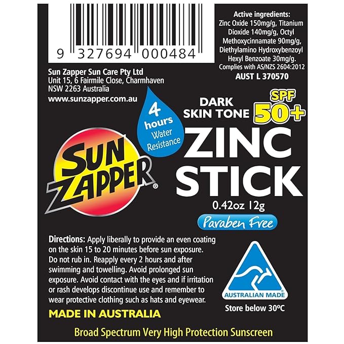 Sun Zapper Zinc Oxide Sunscreen Stick SPF 50+ Medium Skin Tone – Mineral Sunscreen for Face and Body, Water Resistant Sunblock for Sensitive Skin, Travel Size 12g (0.42 oz), Australian Made