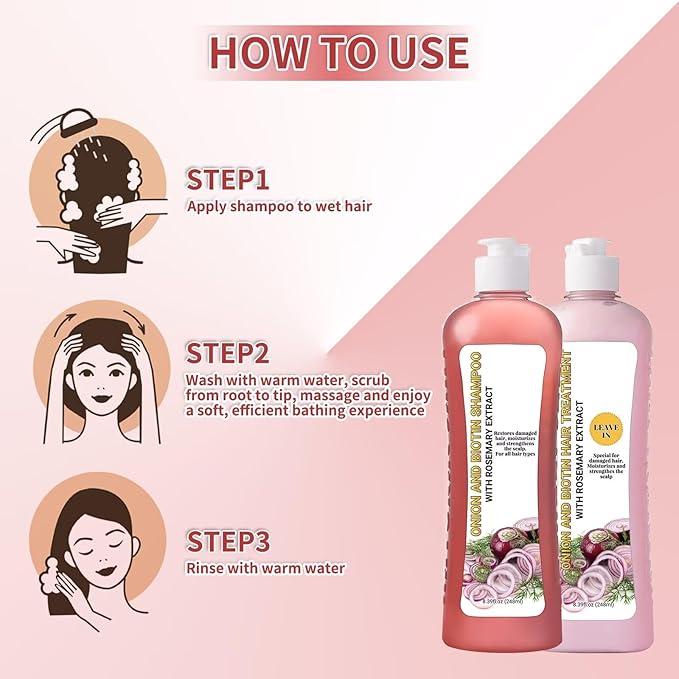 Onion Rosemary Shampoo, Rosemary Shampoo and Conditioner, for Soft Hair & Shine for Hair Growth, Hair Loss and Thinning Hair