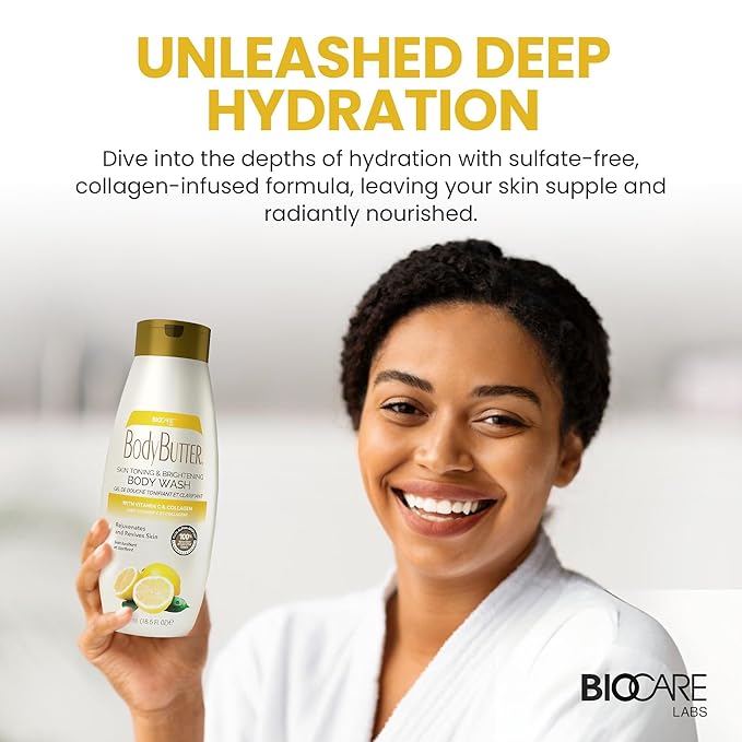 Biocare Vitamin C and Collagen Body Wash: Ultimate Brightening & Toning Solution, Ideal for Men & Women - Enhances Skin & Hydrates, Suitable All Skin Types, Sulfate-Free 16.5 oz