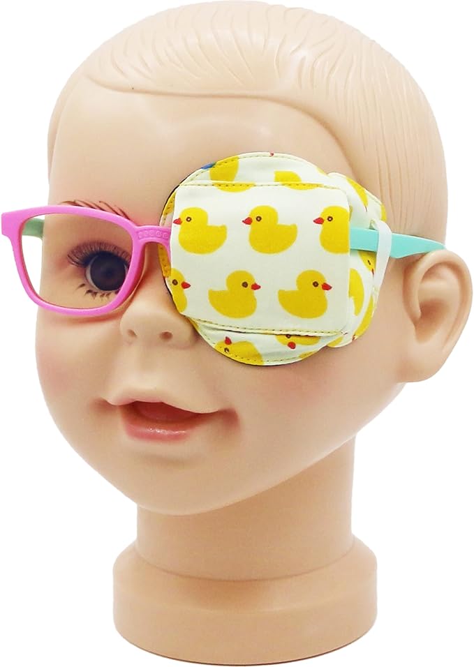 Astropic 3D Cotton & Silk Eye Patch for Kids | Girls Eye Patch for Glasses | Medical Eyepatch for Children with Lazy Eye (Yellow Duck, Left Eye)