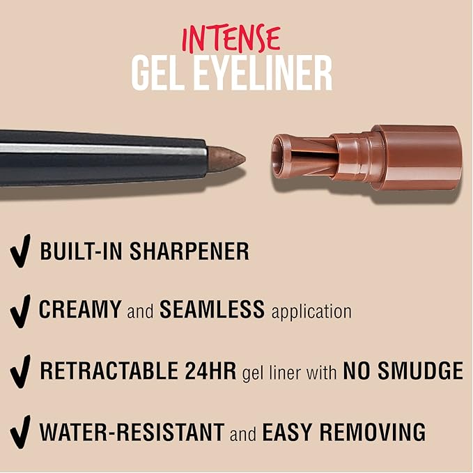 KISS NEW YORK Pro Intense Gel Eyeliner with Built-In Sharpener, Waterproof, Smudge-Proof, Long Lasting Gel Eyeliner Pencil (Brown)