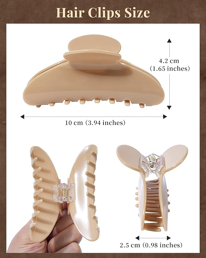 Mesovor 4 Pack Acrylic Hair Clips Claws, Nonslip 3.94" Large Hair Grip Hairclips for Thin and Thick | French Banana Barrettes Hair Strong Hold Hair Jaw Clamps (Neutral Beige Polished)