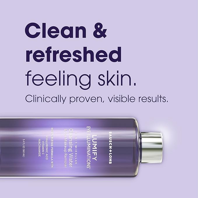 LUMIFY Eye Illuminations Cleansing Water & Eye Makeup Remover, 3-in-1 Micellar Water Contains Hyaluronic Acid, Vitamin C & Niacinamide, Hypoallergenic, Removes Waterproof Makeup, 5.4 Oz (160 mL)