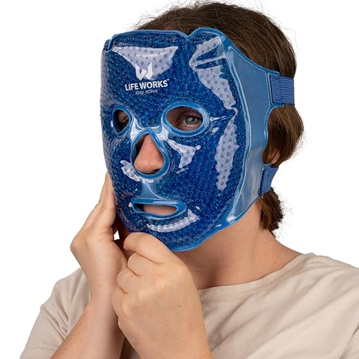 LIFE WORKS Gel Bead Face Mask, Cooling Eye Mask for Puffy Eyes and Headache, Hot or Cold Face Pack for Migraine Relief, Reusable Cold Wrap for Eyes, Cheeks, Forehead, and Nose
