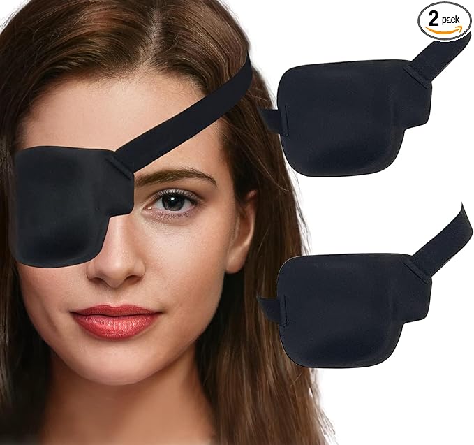 Eye Patches for Adults and Kids, 2 Pcs 3D Eye Patch Black Adjustable Medical Eyepatch for Lazy Eye Amblyopia Strabismus and After Surgery (Right Eye)