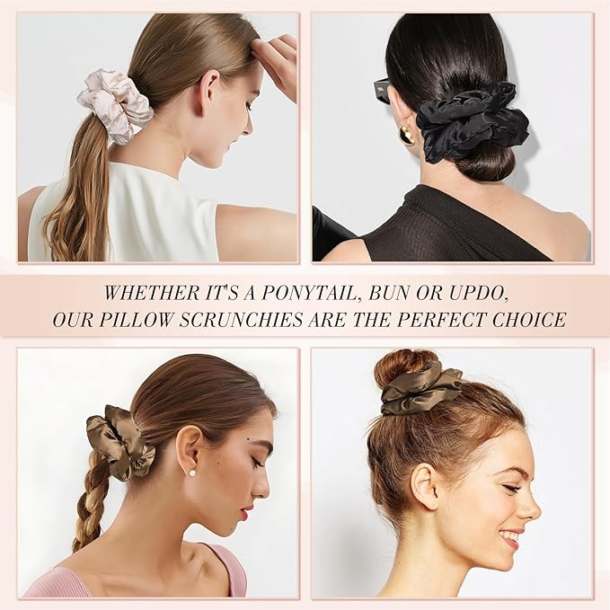 3Pcs Large Satin Hair Scrunchies, 6Inch Pillow Satin Scrunchies for Thick Curls Sleepy Hair Tie Self-Care Gifts