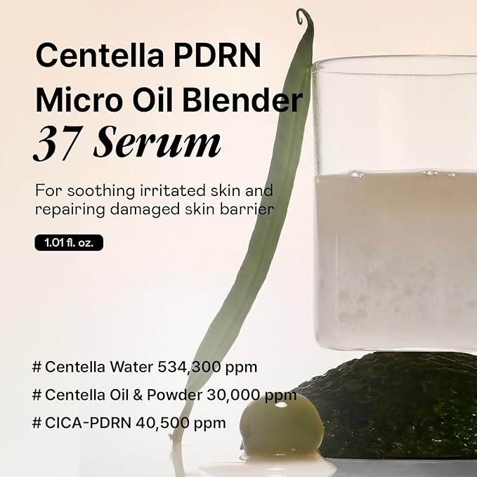 Centella PDRN 4.05% Micro Oil Serum with 6 Types of Centella and CICA PDRN for soothing irritated skin and skin barrier repairㅣKorean Skincare – 1.01 fl oz / 30ml