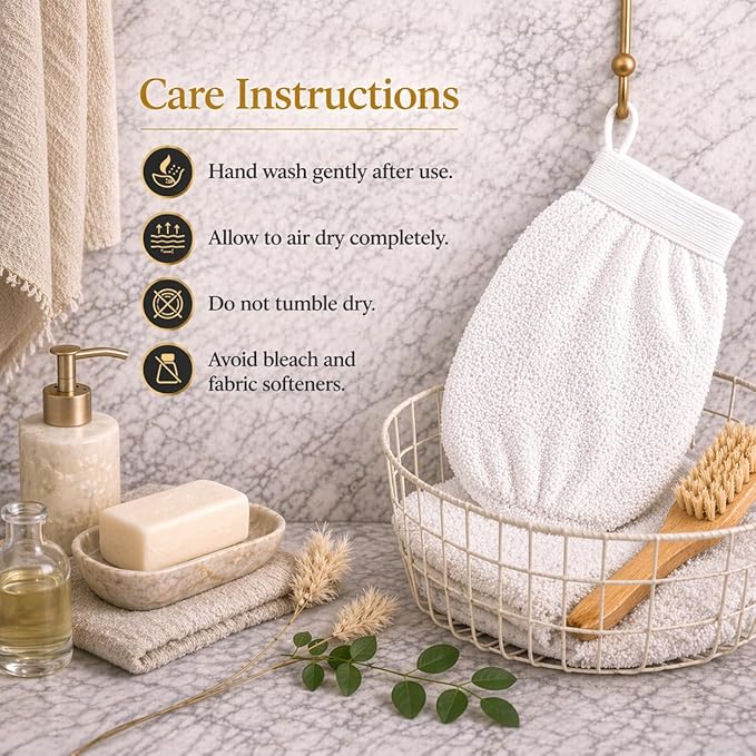 Exfoliating Glove for Dead Skin Removal – Deep Scrub Mitt for Smooth Skin, Ingrown Hairs & Keratosis Pilaris – Moroccan Bath Exfoliator (Winter White)