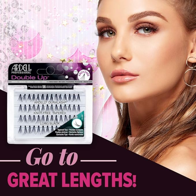 Ardell False Eyelashes Double Up Individuals, Knot-Free Long Black, 4 Pack