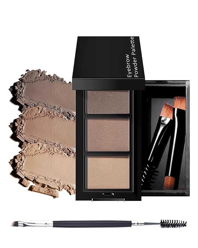 3 Color Eyebrow Powder Palette Kit, Dark Medium Coffee Brown Eye Brow Powder for Women, Long-Lasting Waterproof Tinted Brow Filler, With Mirror & Eyebrows Brush Makeup Set, Defined Natural Brows-B01