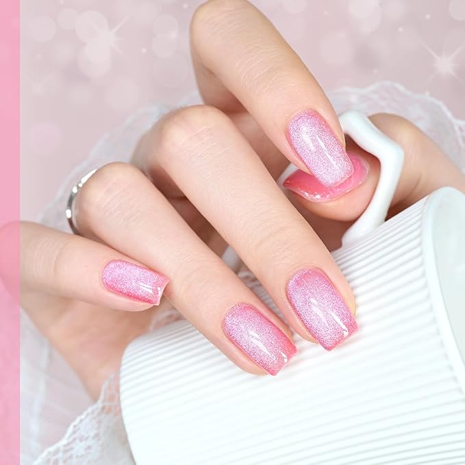 GAOY Cat Eye Gel Nail Polish, 16ml Pink Glitter Holographic Nail Polish with Magnet, Reflective Translucent UV Gel, 2280 Electric Pink