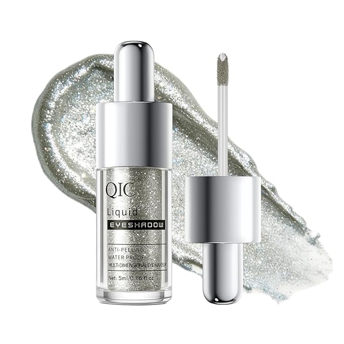 QIC Liquid Glitter Eyeshadow, Metallic & Shimmer Finish, Long Lasting, Non-Creasing, Smudge-proof, Lightweight Formula Liquid Eyeshadow for All Skin Tones, Buildable Color (01 Milky Way)