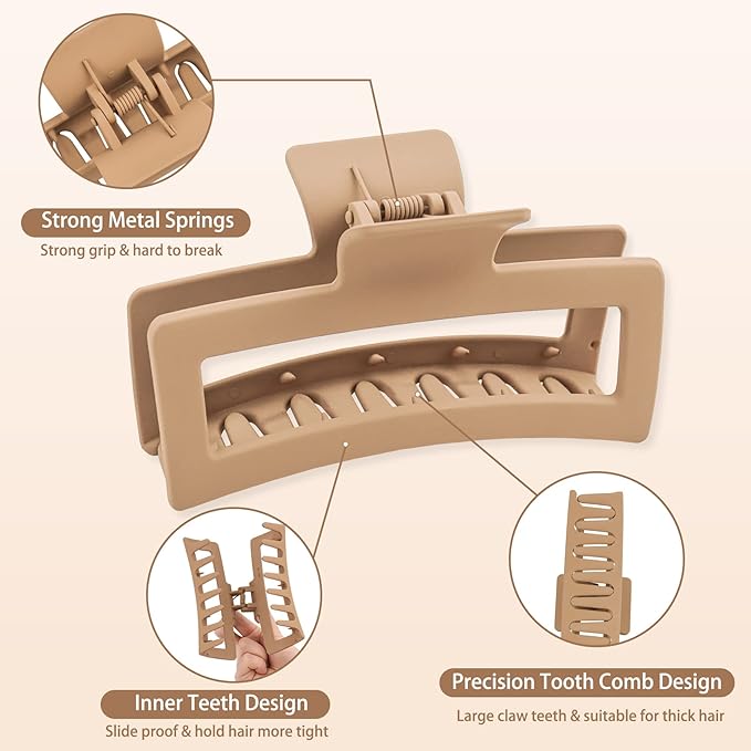 5 Inch Extra Large Claw Clips 8PCS XL Square Hair Clips Matte Rectangular Strong Hold Oversized Jaw Clip For Thick Long Curly Hair Big Jumbo Hair Clamps Hair Accessories For Women Girls