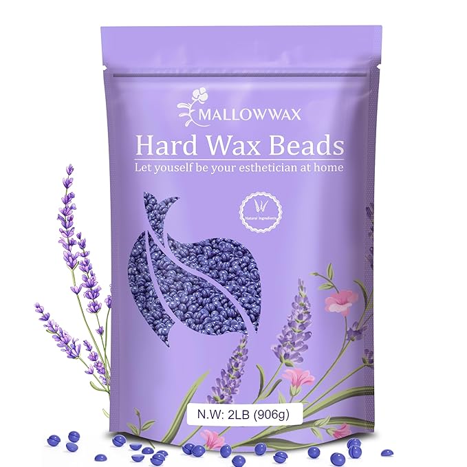 Mallowwax - Lavender - Wax Beads for Hair Removal - Natural & Hypoallergenic Formula - Stripless Refillable 2LB - Ideal for At-Home Use and Sensitive Areas