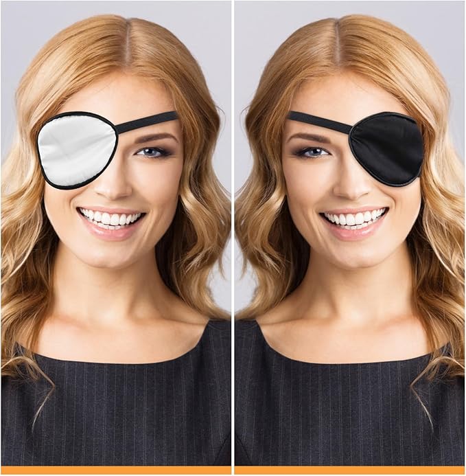 eZAKKA 2 Pieces Silk Eye Patch Medical Eye Patch for Adult Women Elastic Lazy Adjustable Single Eyepatch with Elastic Strap (L, Black+Grey)