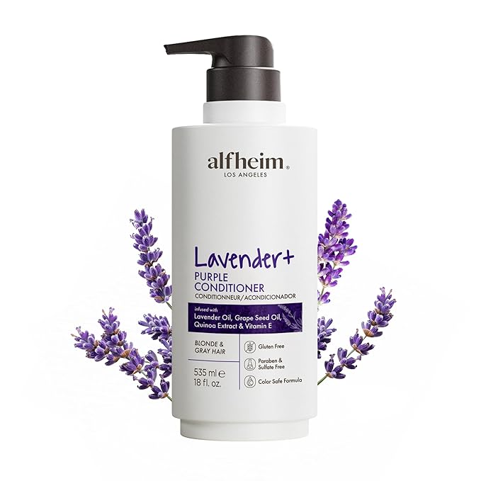 ALFHEIM Lavender+ Purple Conditioner for Blonde, Silver & Color-Treated Hair – Deeply Hydrates & Restores Shine – with Lavender Oil, Quinoa Extract & Vitamin E – Sulfate-Free – 18 oz / 535 ml