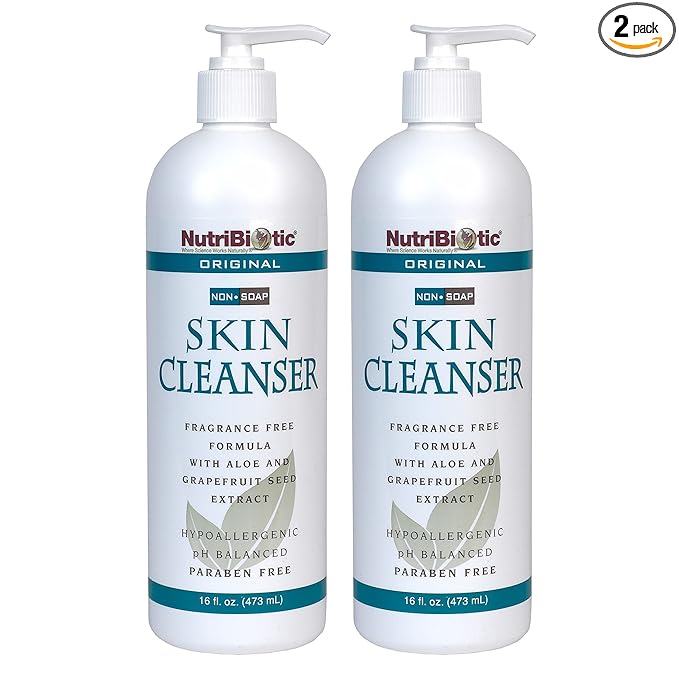 NutriBiotic Original Non-Soap Skin Cleanser, 16 Oz Twin Pack | Fragrance Free with GSE | pH Balanced, Hypoallergenic & Biodegradable | Free of Parabens, Fragrance, Phosphates, SLS, Dyes, & Colorings