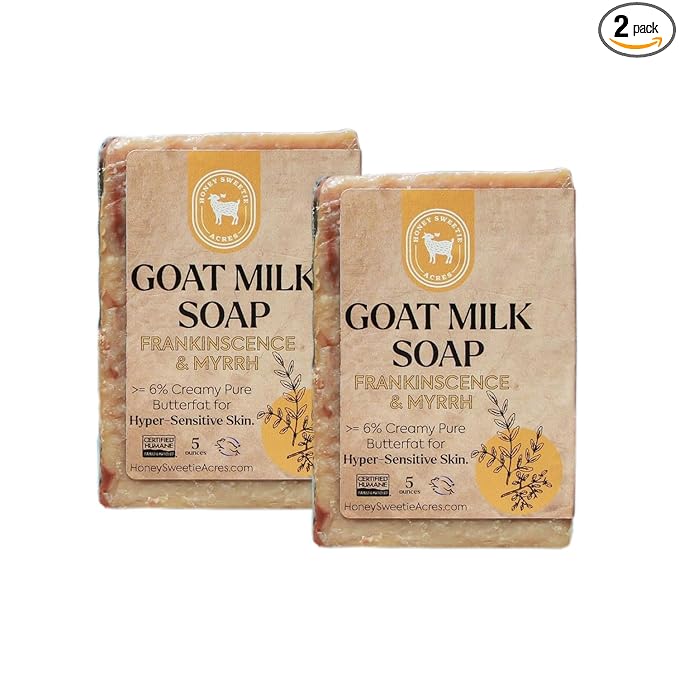 Honey Sweetie Acres 2-Pack Frankincense Goat Milk Soap - Handmade 5 oz Bar, Made with Natural Ingredients, Moisturizing & Gentle, Made in the USA