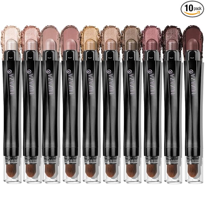LUXAZA PRO Brown Eyeshadow Stick Makeup Set 10PCS, Neutral Shimmer And Matte Cream Eye Shadow Palette, Metallic Bronze Smoky Eyeliner Brightener Crayon Pencil Kit, Ideal Gift for Women -Espresso